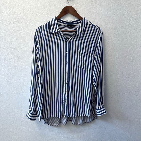 Jane & Delancey Shirt Top Womens Plus Size 1X Blue White Stripe Button Up Beach - Picture 1 of 9